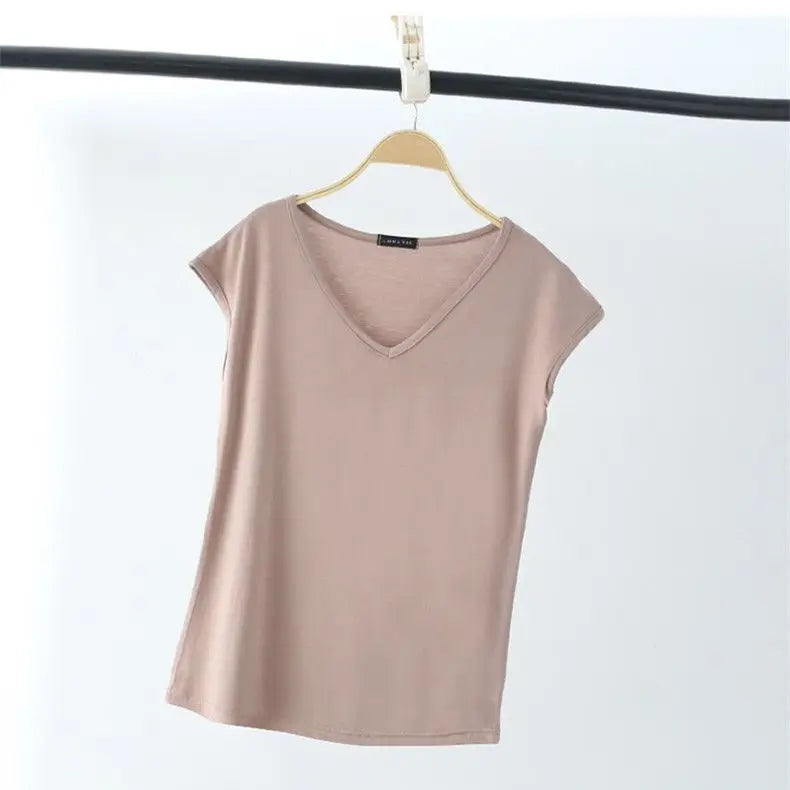 Fashion V-Neck Solid Color All-match T-Shirt Female Clothing 2025 Summer New Loose Casual Pullovers Sleeveless Commute Tee Shirt