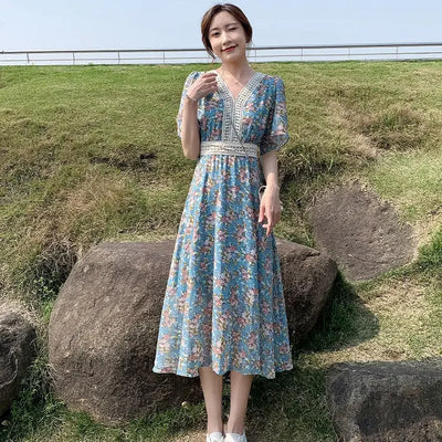Midi Flower Women's Dress Floral Female Dresses 2024 Clothing New in Features Cotton Chic and Elegant Pretty Cheap Casual Loose