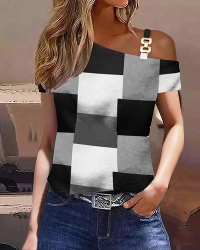 Loose Elegant Lady Clothes 2024 Blusas Para Mujer Women Summer Stripe One Shoulder Short Sleeve Casual Blouse Tops T-shirt