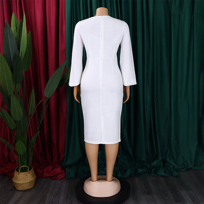 Elegant Office Dress for Women Professional Skew Collar Full Sleeve Sheath Package Hips Mid Calf Formal Business Work Wear Dress