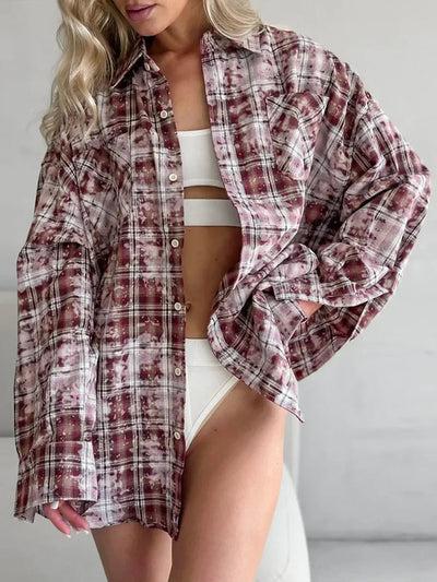 Wolfeel  Spring  Autumn New Personalized Street Retro Vintage Plaid Shirt Women's Loose Outer Long Sleeved Women Loose Shirt