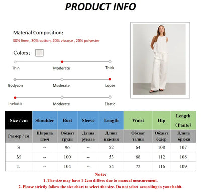 Wolfeel Cotton Linen Vest  Wide Leg Long Pants Set Women's Pants Sleeveless Top Casual Suit 2025 Spring Summer New Pant Sets