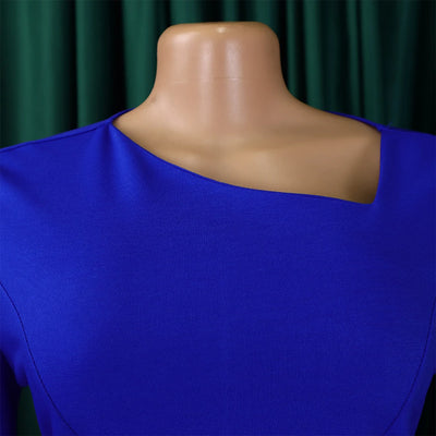 Elegant Office Dress for Women Professional Skew Collar Full Sleeve Sheath Package Hips Mid Calf Formal Business Work Wear Dress
