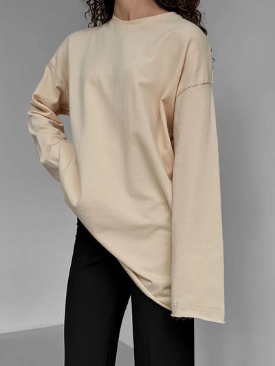 Wolfeel Women Summer 100% Cotton T-shirt Bottoming Spring Basic Fashionable Solid Lady Long Sleeve Loose Tops Shirts