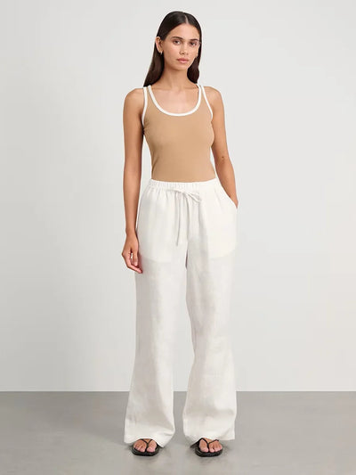 Wolfeel Cotton Linen Vest  Wide Leg Long Pants Set Women's Pants Sleeveless Top Casual Suit 2025 Spring Summer New Pant Sets