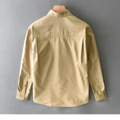 Spring new men's shirt with a high sense of fashion casual cotton loose shirt solid color match