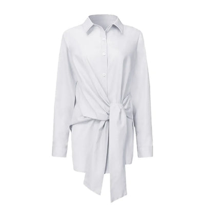 Blouses Women Tops Shirts Turn Down Collar Spring Y2k Streetwear Slim Fit Casual Lace Up Work High Waist Shirt Top Elegant White