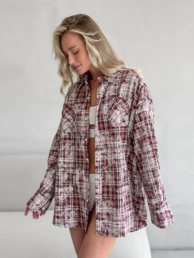 Wolfeel  Spring  Autumn New Personalized Street Retro Vintage Plaid Shirt Women's Loose Outer Long Sleeved Women Loose Shirt