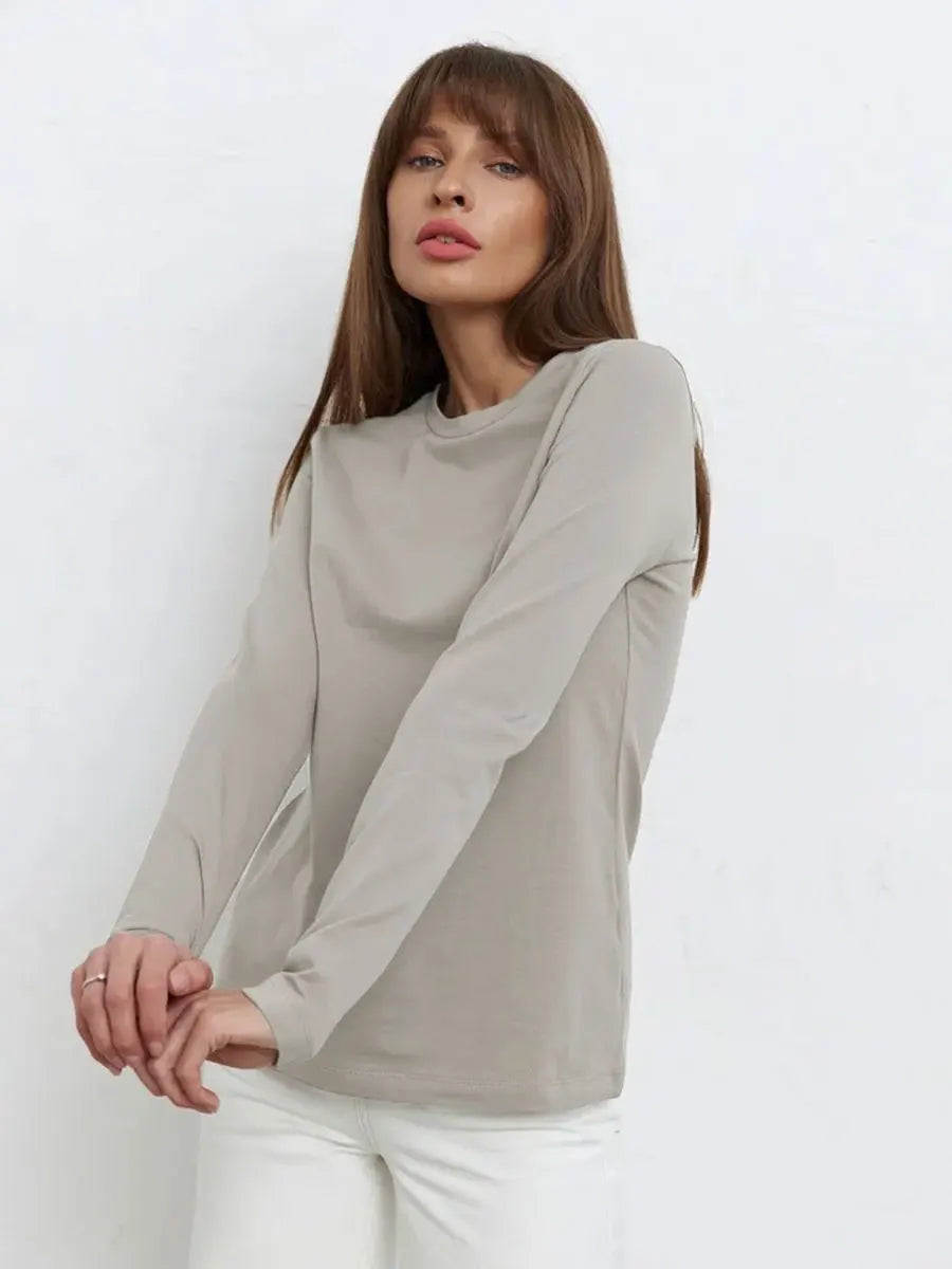 Wolfeel Women's Spring Autumn 100% Cotton T-shirt Bottoming Basic Solid Lady Long Sleeve Loose Tops Shirts Oversized T Shirt