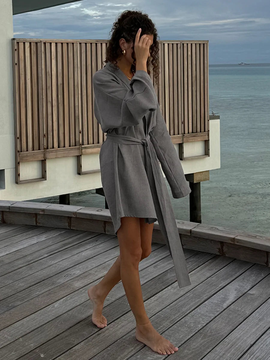 Wolfeel 2025 Autumn Summer New Cotton Linen Robe Dress Women's Fashion Lace Long Sleeve Dress Casual And Comfortable Beach Dress