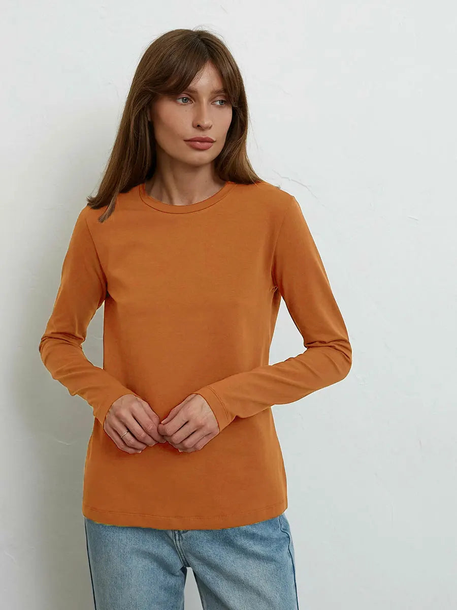 Wolfeel Women's Spring Autumn 100% Cotton T-shirt Bottoming Basic Solid Lady Long Sleeve Loose Tops Shirts Oversized T Shirt