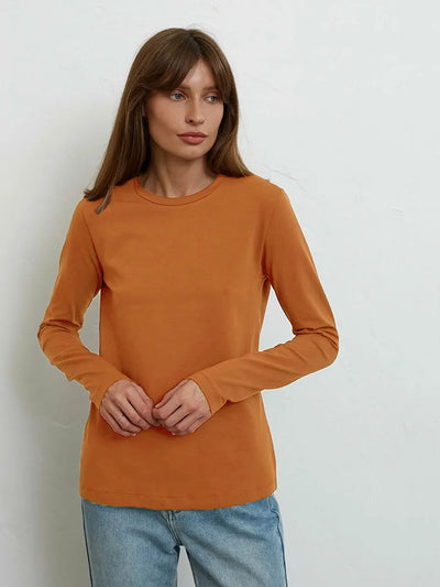 Wolfeel Women's Spring Autumn 100% Cotton T-shirt Bottoming Basic Solid Lady Long Sleeve Loose Tops Shirts Oversized T Shirt